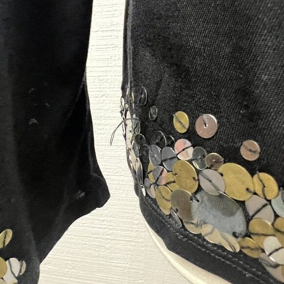 Marina Rinaldi Sweater Top M Womens Black Sequins Long Sleeves Silk Blend - Picture 11 of 12